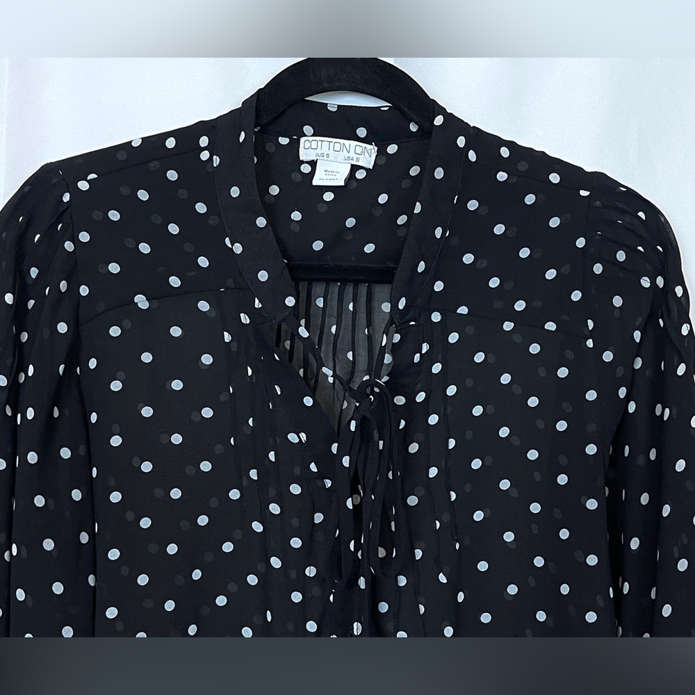 Women's Polka Dot Sheer Blouse Size Small black/white By Cotton On 3/4 Sleeve - Picture 12 of 15